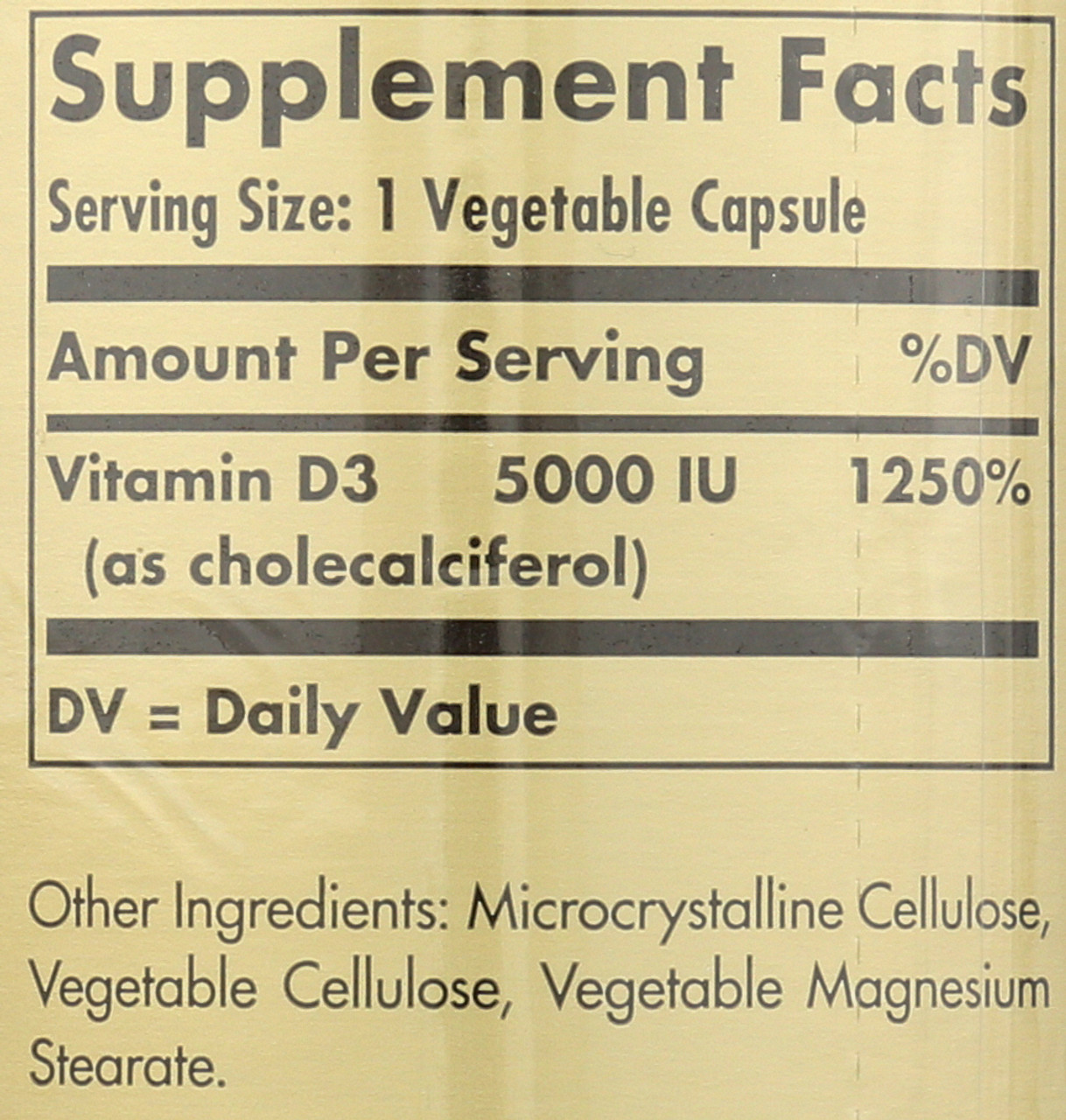 Vitamin D3 Cholecalciferol 5000 IU 240 Vegetable Capsules