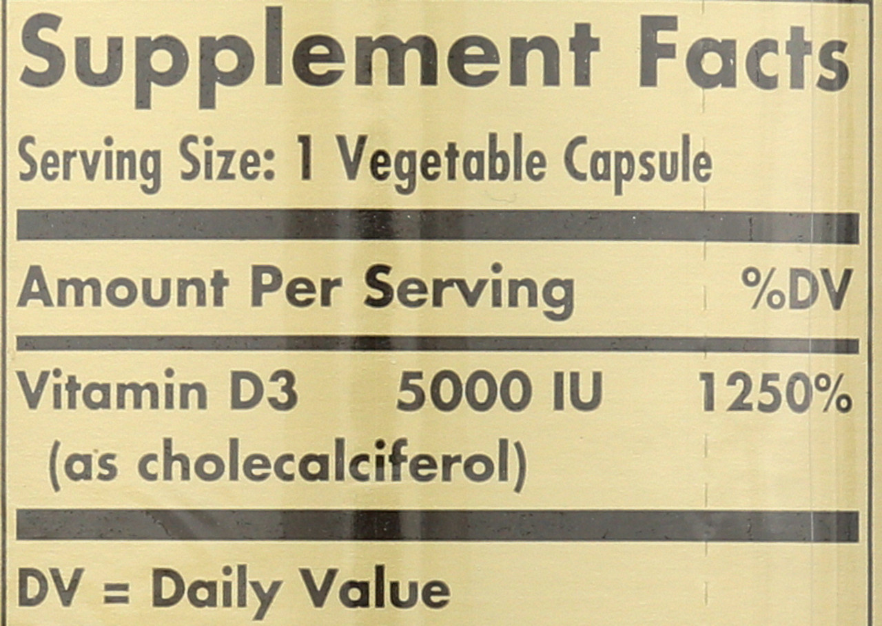 Vitamin D3 Cholecalciferol 5000 IU 240 Vegetable Capsules