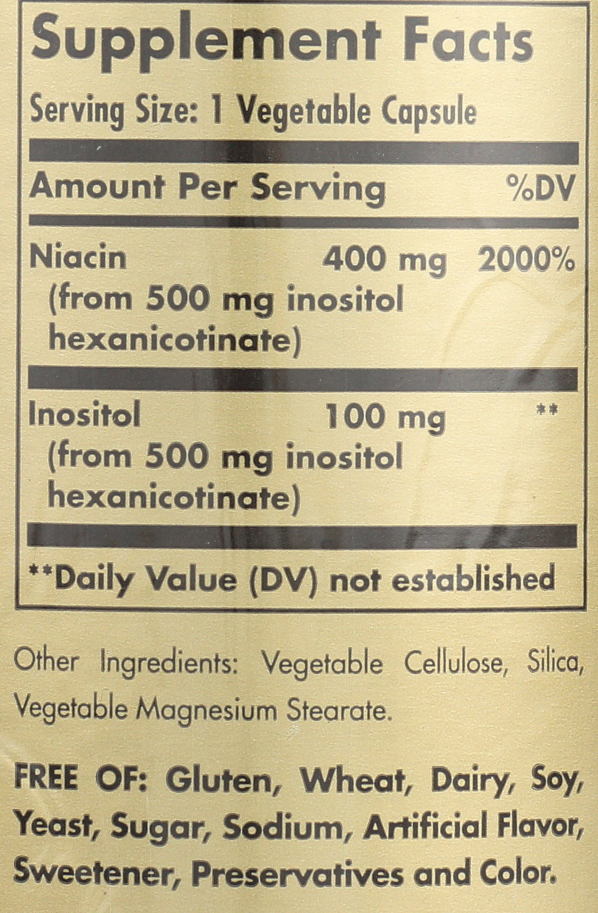 No-Flush Niacin 500mg 100 Vegetable Capsules Vitamin B3 Inositol Hexanicotinate