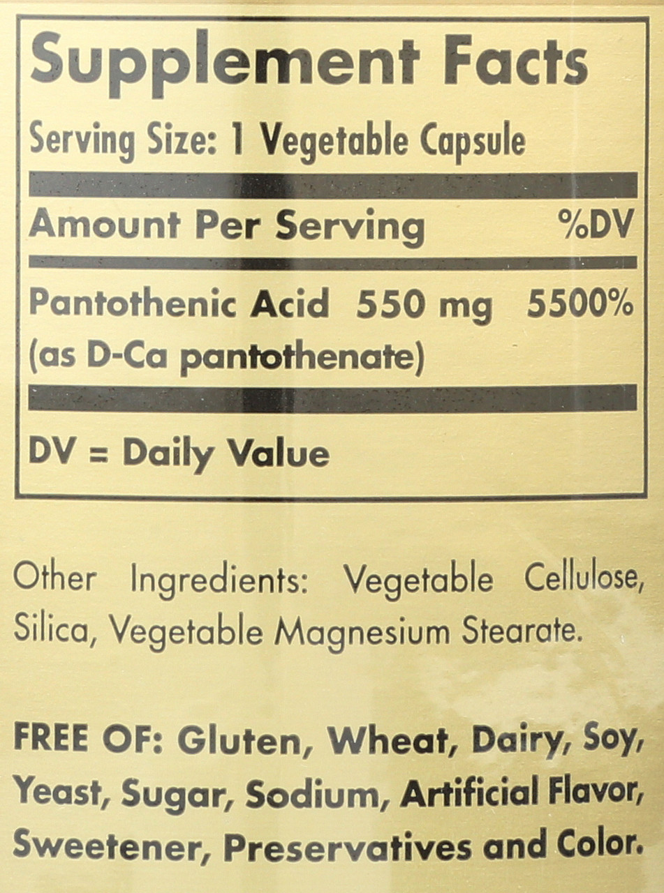 Pantothenic Acid 550mg 100 Vegetable Capsules
