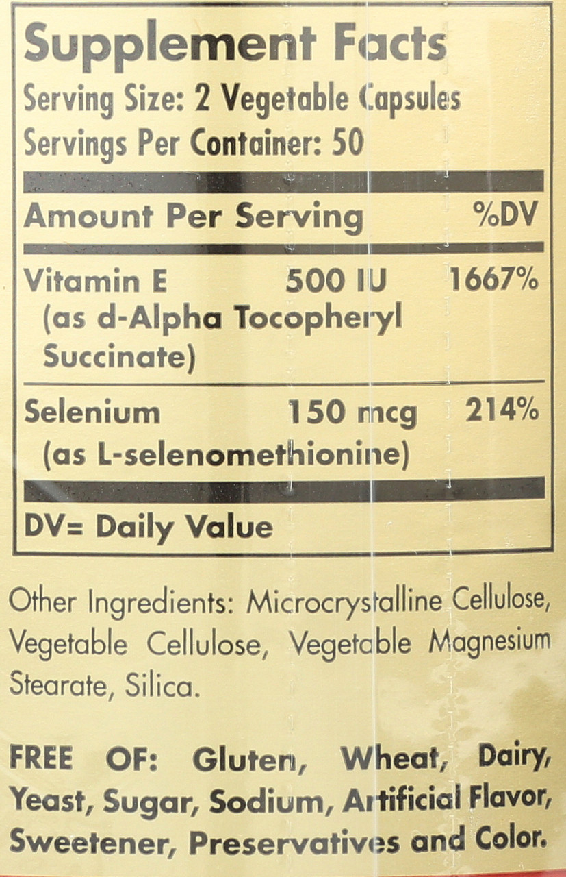 Dry Vitamin E with Yeast-Free Selenium 100 Vegetable Capsules