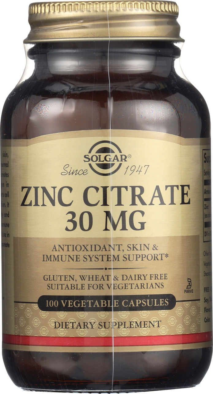 Zinc Citrate 30mg 100 Vegetable Capsules