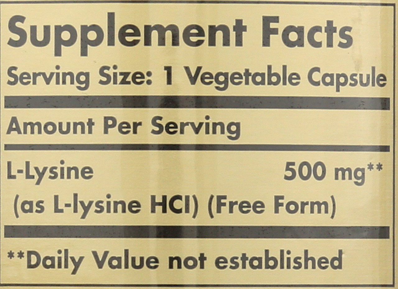 L-Lysine 500mg 250 Vegetable Capsules