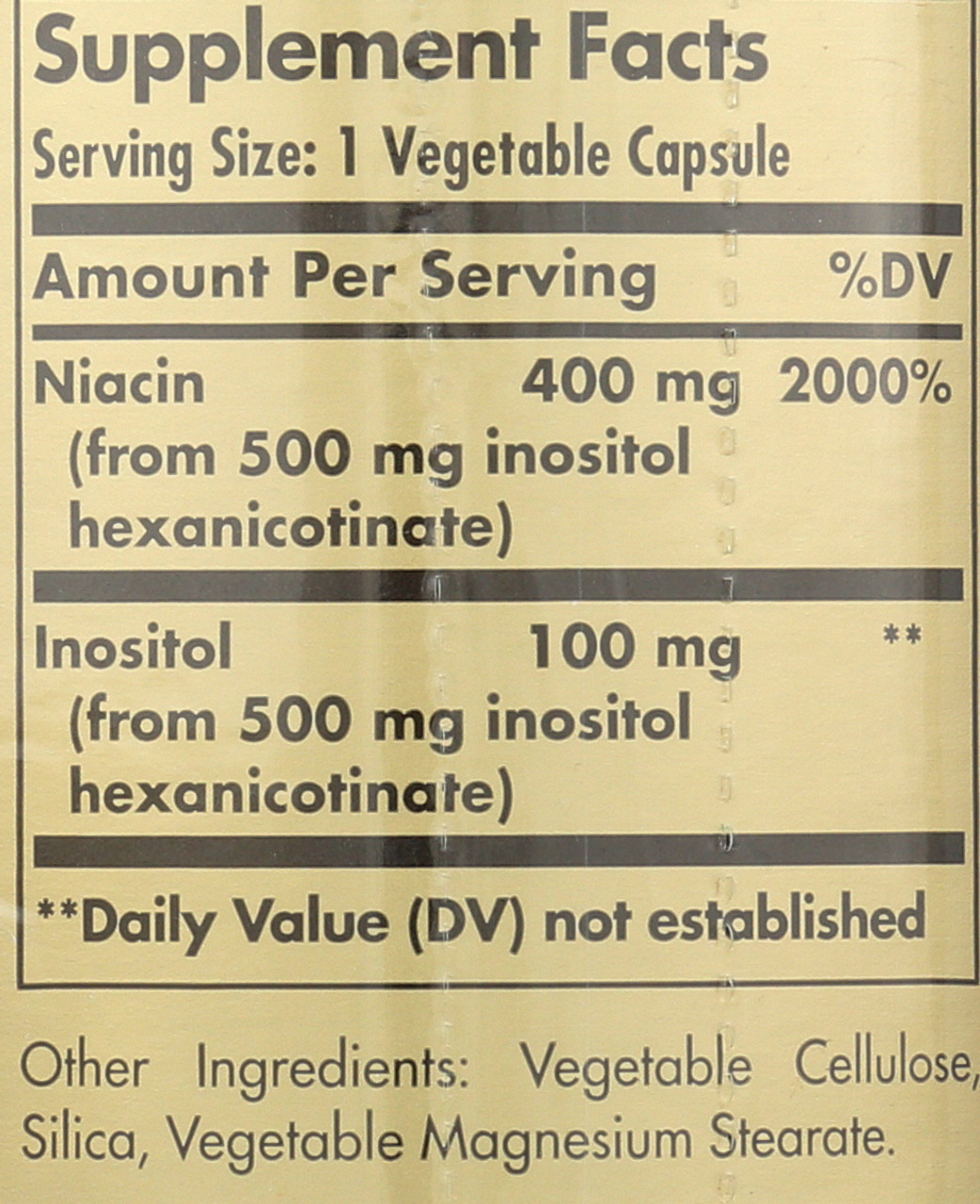 No-Flush Niacin 500mg 250 Vegetable Capsules Vitamin B3 Inositol Hexanicotinate