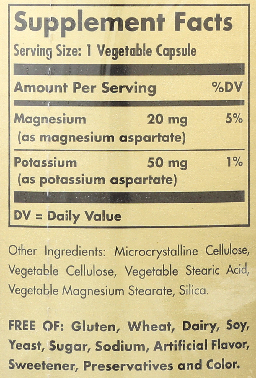 Potassium Magnesium Aspartate 90 Vegetable Capsules