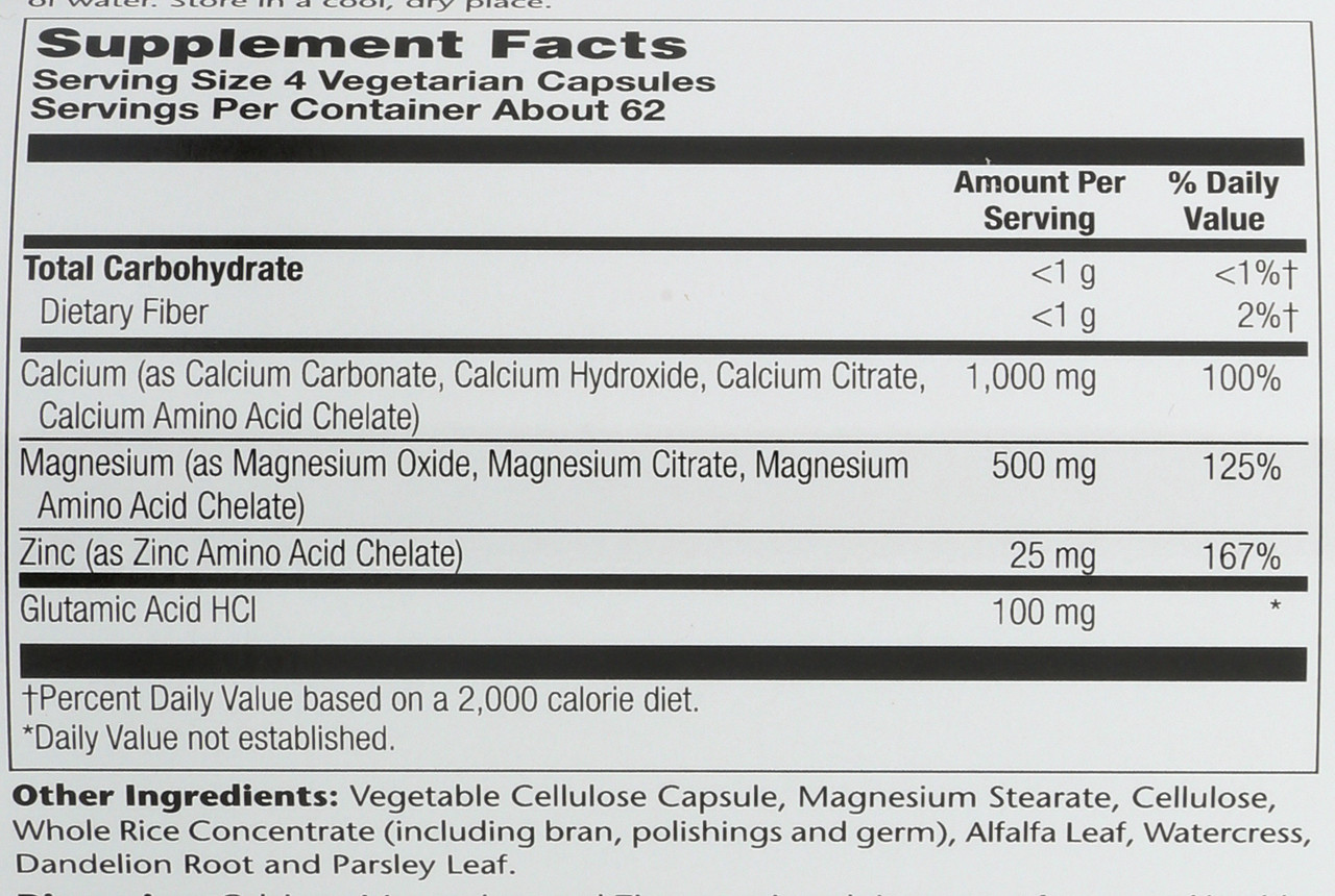 Calcium, Magnesium, Zinc 250 Vegetarian Capsules