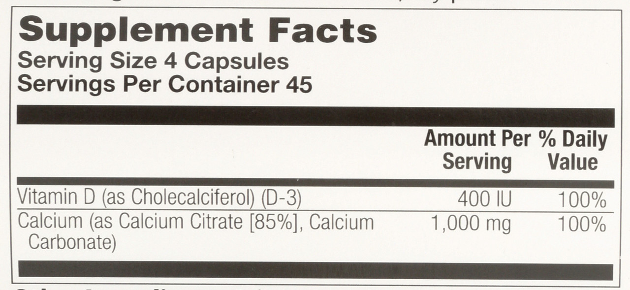 Calcium Citrate With Vitamin D-3 180 Capsules