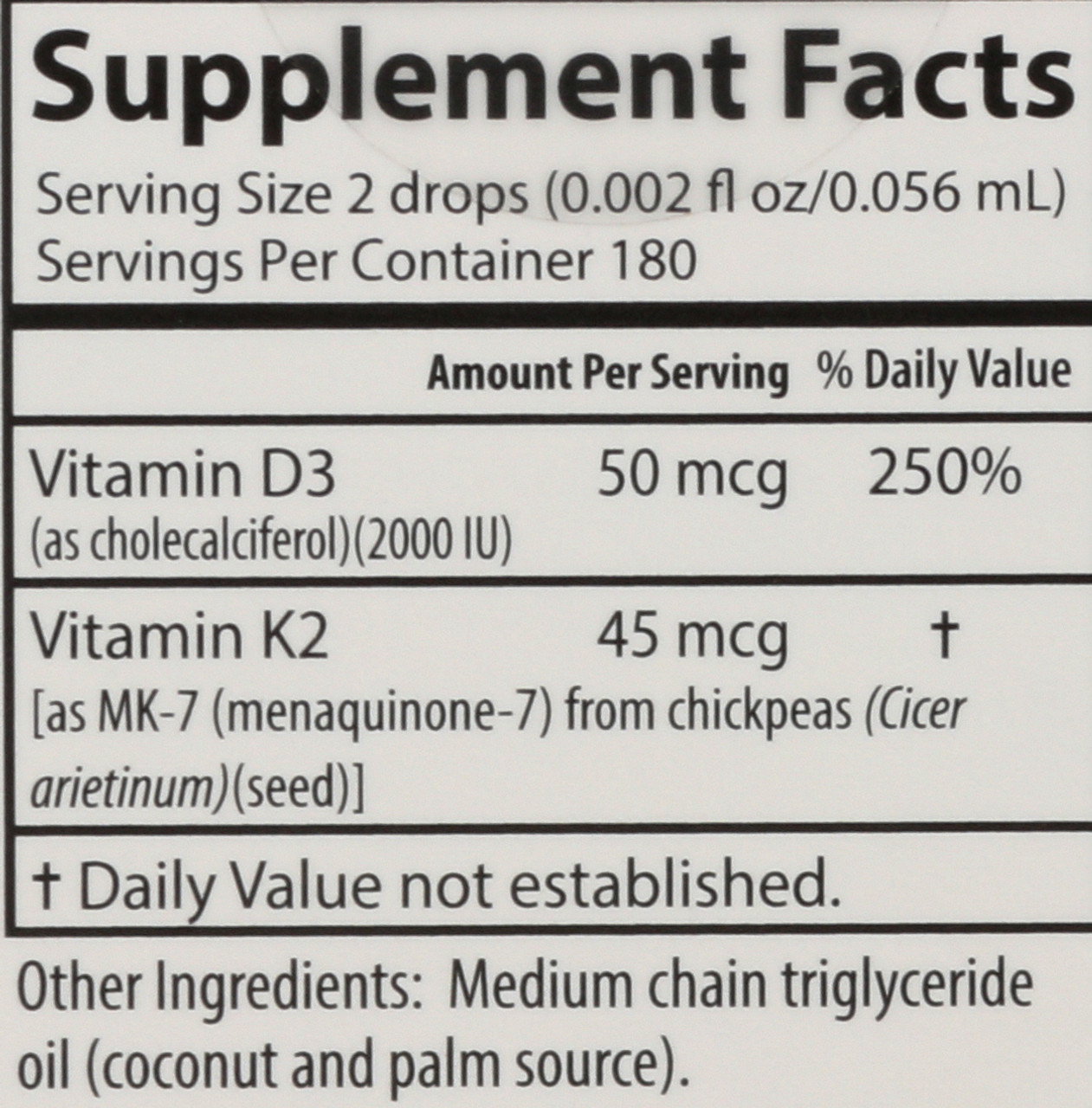 Super Daily D3 + K2 - 50 Mcg Of Vitamin D3 + 45 Mcg Of Vitamin K2 As Mk-7 - 360 Drops