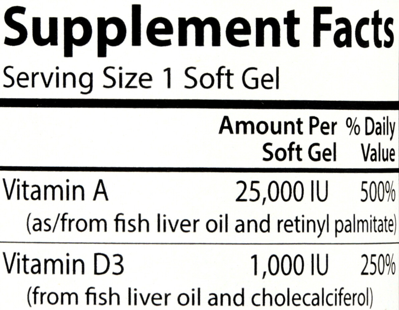 Vitamins A & D 25,000 Iu & 1,000 Iu - 25,000 Iu/1,000 Iu - 100 Soft Gel