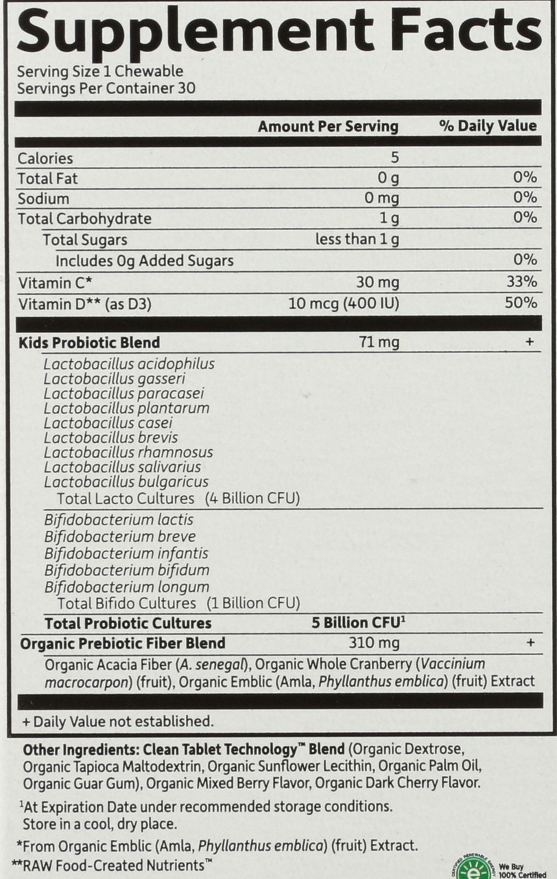 Dr. Formulated Probiotics Organic Kids Non-Refrigerated 30 Count