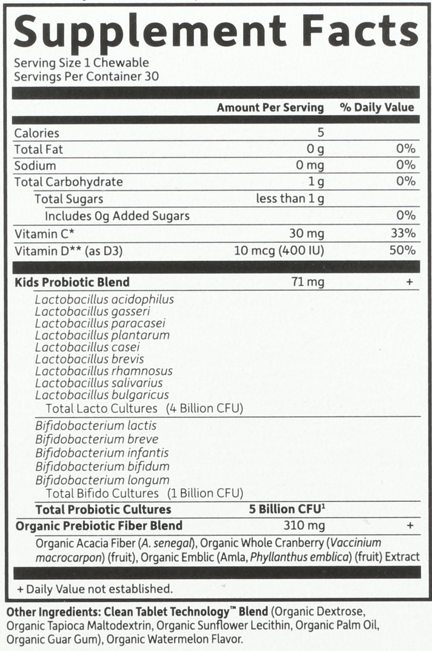 Dr. Formulated Probiotics Organic Kids Non-Refrigerated Watermelon 30 Chewables