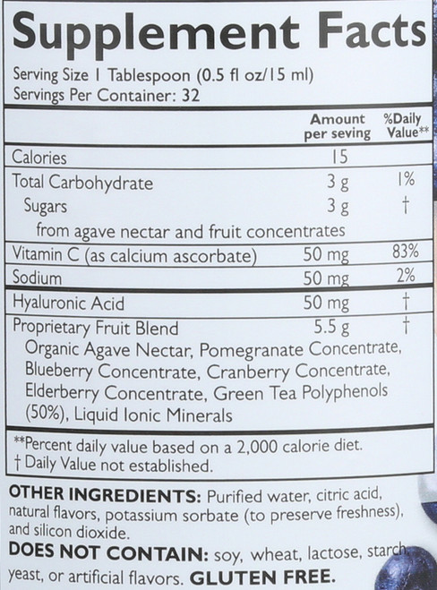 Hyaluronic Acid Blueberry Liquid Dietary Supplement 16 Fluid Ounce 473 Ml