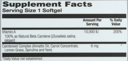 Food Carotene, Vitamin A As Beta Carotene 100 Softgels