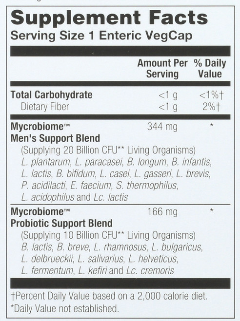 Mycrobiome Probiotic Men's Formula 30 Billion Live Cultures 24 Strains + Prebiotic Inulin 30 30 Enteric Vegcaps