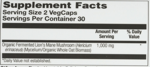 Organically Grown Lions Mane Mushroom 60 Vegetarian Capsules