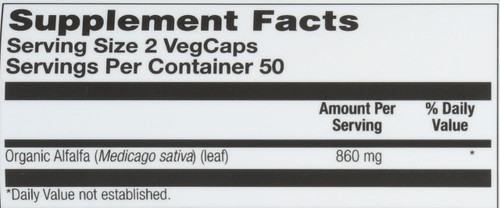 Organically Grown Alfalfa Leaf 100 Vegetarian Capsules