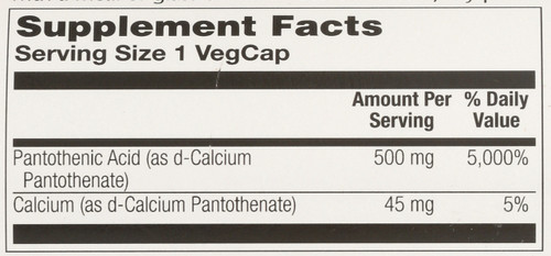 Pantothenic Acid 500mg 100 Vegetarian Capsules
