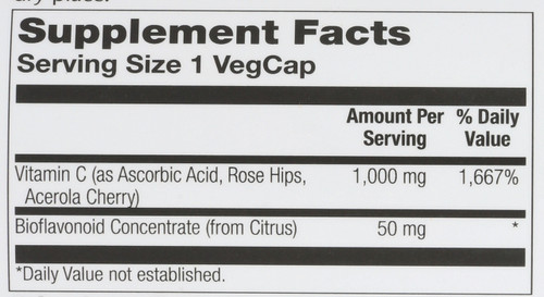 Vitamin C With Rose Hips, Acerola & Bioflavonoids 1000mg 100 Vegetarian Capsules