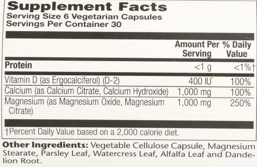 Calcium & Magnesium Citrate, With Vitamin D-2, 1:1 Ratio 180 Vegetarian Capsules