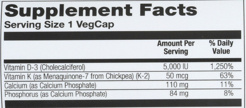 Vitamin D-3 & K-2 500 IU D-3 50mcg K-2 Mk-7 60 Vegetarian Capsules