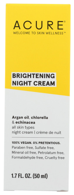 Brightening Night Cream With Argan Oil, Chlorella & Echinacea, For All Skin Types. While You Catch Some ZzzS, Treat Your Face To The Stuff Your Skin Dreams Of In The Middle Of The Night. Chlorella, Echinacea, And Argan Oil Are Joining Forces To Mois