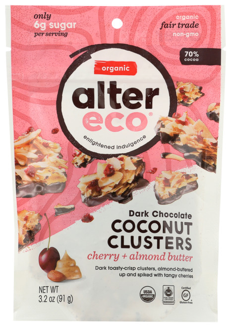 Dark Chocolate Coconut Clusters Cherry + Almond Butter Organic, 70% Cocoa 3.2oz