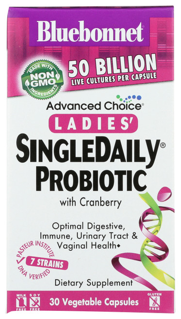 Advanced Choice® Ladies' Single Daily® Probiotic 50 Billion A Combination Of 7 Dna-Verified Strains Plus Cranberry Fruit Extract Cold Packaged 30 Count