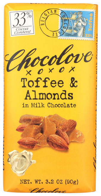 Chocolate Bar Toffee & Almonds In Milk Chocolate 33% Cocoa Content 3.2oz