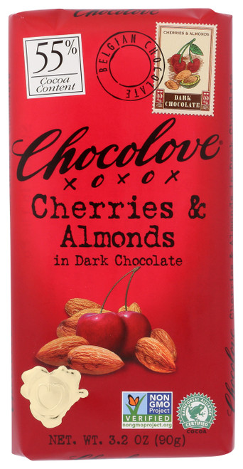 Chocolate Bar Cherries & Almonds In Dark Chocolate 55% Cocoa Content 3.2oz