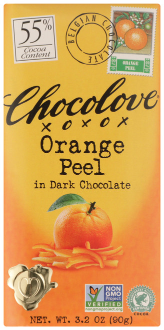 Chocolate Bar Orange Peel In Dark Chocolate 55% Cocoa Content 3.2oz