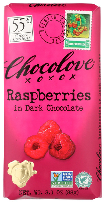 Chocolate Bar Raspberries In Dark Chocolate 55% Cocoa Content 3.1oz