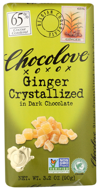 Chocolate Bar Ginger Crystallized In Dark Chocolate 65% Cocoa Content 3.2oz