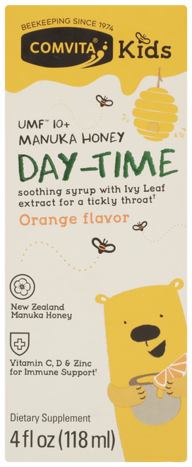 Kids Day-Time Soothing Syrup Orange Flavor With Umf 10+ Manuka Honey Soothes Dry Throat 4oz