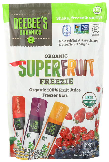 Super Fruit Freezie Tropical, Strawberry & Grape Flavor Organic 12 Count