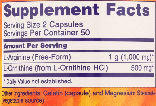 L-Arginine & Ornithine 500/250 mg - 100 Capsules