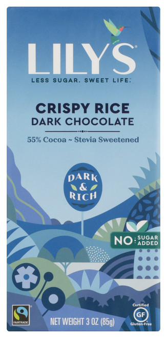 55% Cocoa Dark Chocolate Bar Crispy Rice Stevia Sweetened 3oz