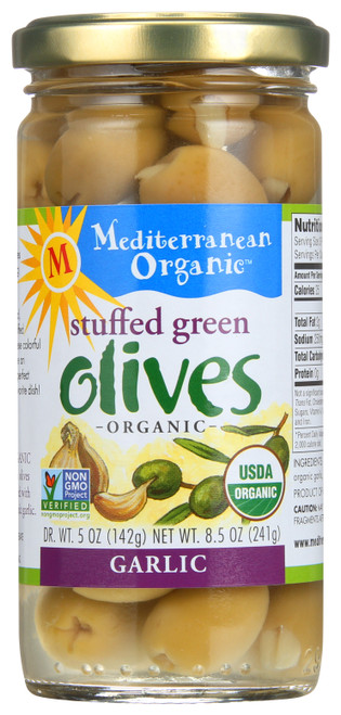 Organic Olives Green Stuffed With Garlic 8.5oz
