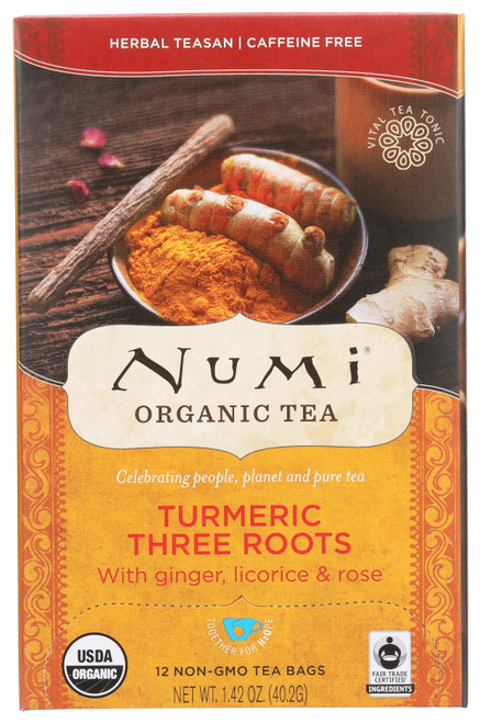 Turmeric Tea Three Roots With Ginger, Licorice & Rose 12 Count