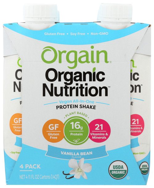 Vegan All-In-One Protein Shake 4Pk Sweet Vanilla Bean Organic Nutrition 4 Count