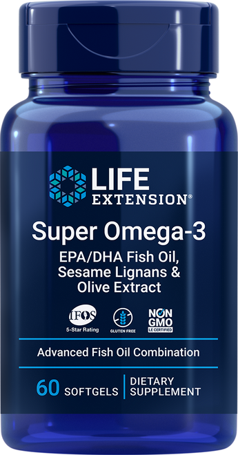 Super Omega-3 EPA/DHA Fish Oil Sesame Lignans & Olive Extract 60 softgels