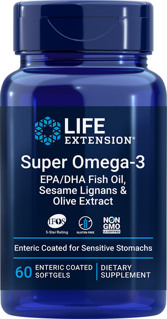 Super Omega-3 EPA/DHA Fish Oil Sesame Lignans & Olive Extract (Enteric Coated) 60 enteric-coated softgels