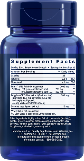 Super Omega-3 EPA/DHA Fish Oil Sesame Lignans & Olive Extract (Enteric Coated) 60 enteric-coated softgels