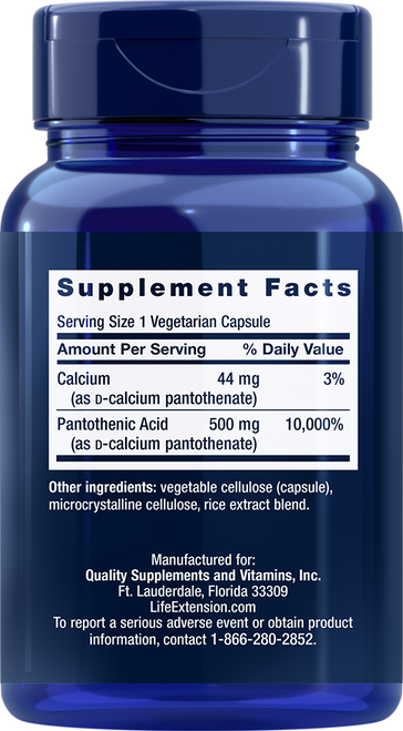 Pantothenic Acid 500 mg 100 vegetarian capsules