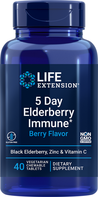 5 Day Elderberry Immune (Berry Flavor)  40 vegetarian chewable tablets