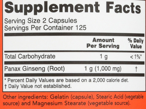 Panax Ginseng 500 mg - 250 Capsules