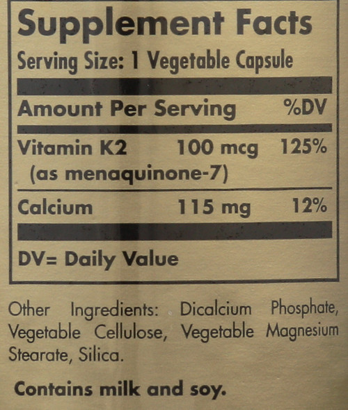 Natural Vitamin K2 MK-7 100mcg 50 Vegetable Capsules