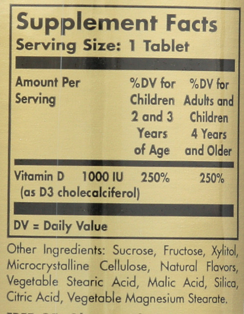 Vitamin D3 Cholecalciferol 1000 IU 100 Chewable Tablets - Natural Strawberry Banana Swirl Flavor