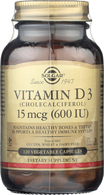 Vitamin D3 Cholecalciferol 600 IU 120 Vegetable Capsules