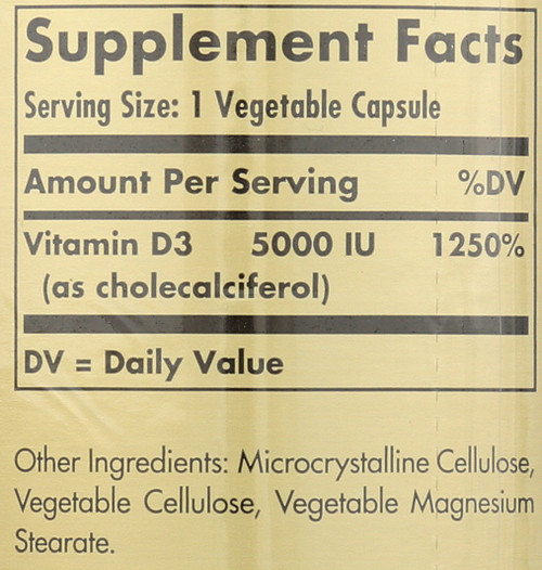 Vitamin D3 Cholecalciferol 5000 IU 240 Vegetable Capsules