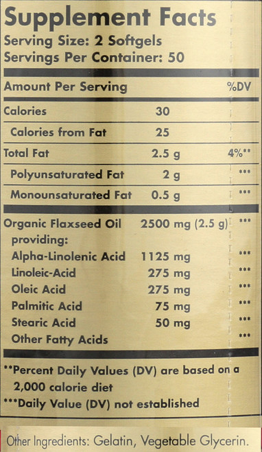 Flaxseed Oil 1250mg 100 Softgels